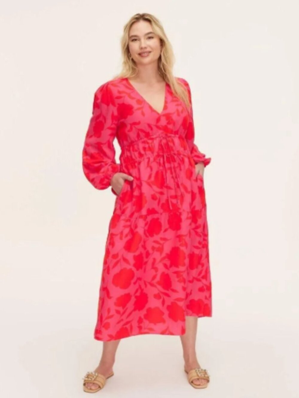 Kate Spade Women's floral Classic Rose Linen Long Sleeve Maxi Dress Size M